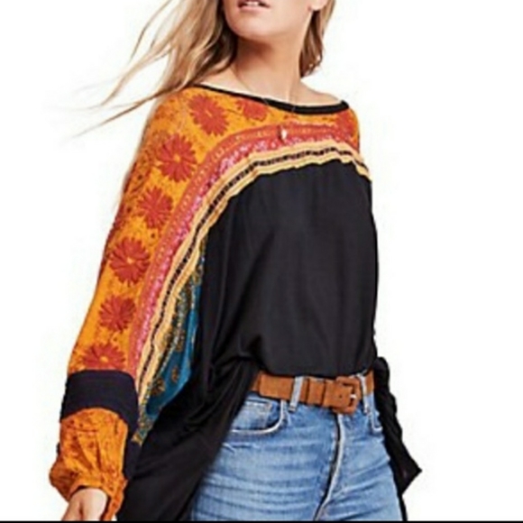 Free People Tripoli High Low Top in Black and Orange, Size xs - Picture 3 of 15